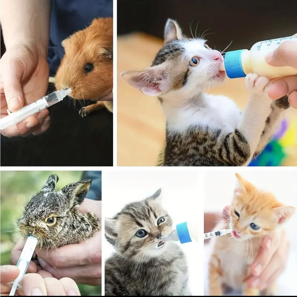 Pet Nursing Bottle Set w Spare Pacifiers Cleaning Brush & Hole Opener, 6pcs